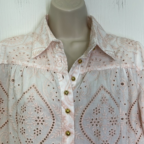 Miss June Paris - Louisa Boho Light Pink Embroidered Gold Buttons Mini Dress S/M - Picture 7 of 13